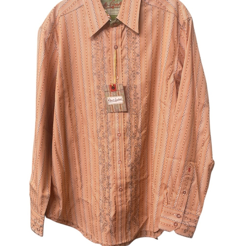 New! Robert Graham Striped Embroidered Orange Dress Shirt size M